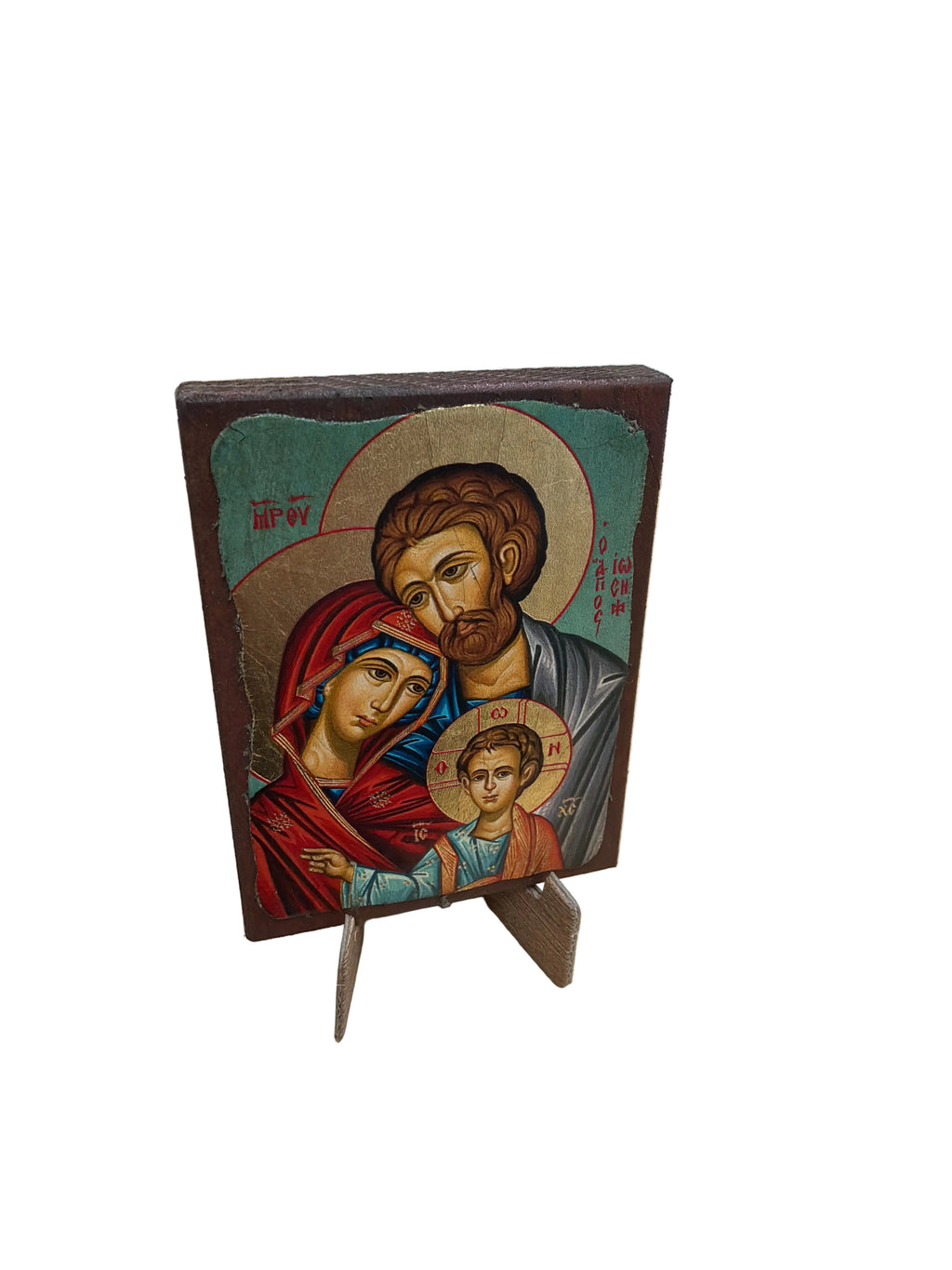Aged Wooden Icon In Canvas With Gold Background - Mount Athos - 8 X 7 CM