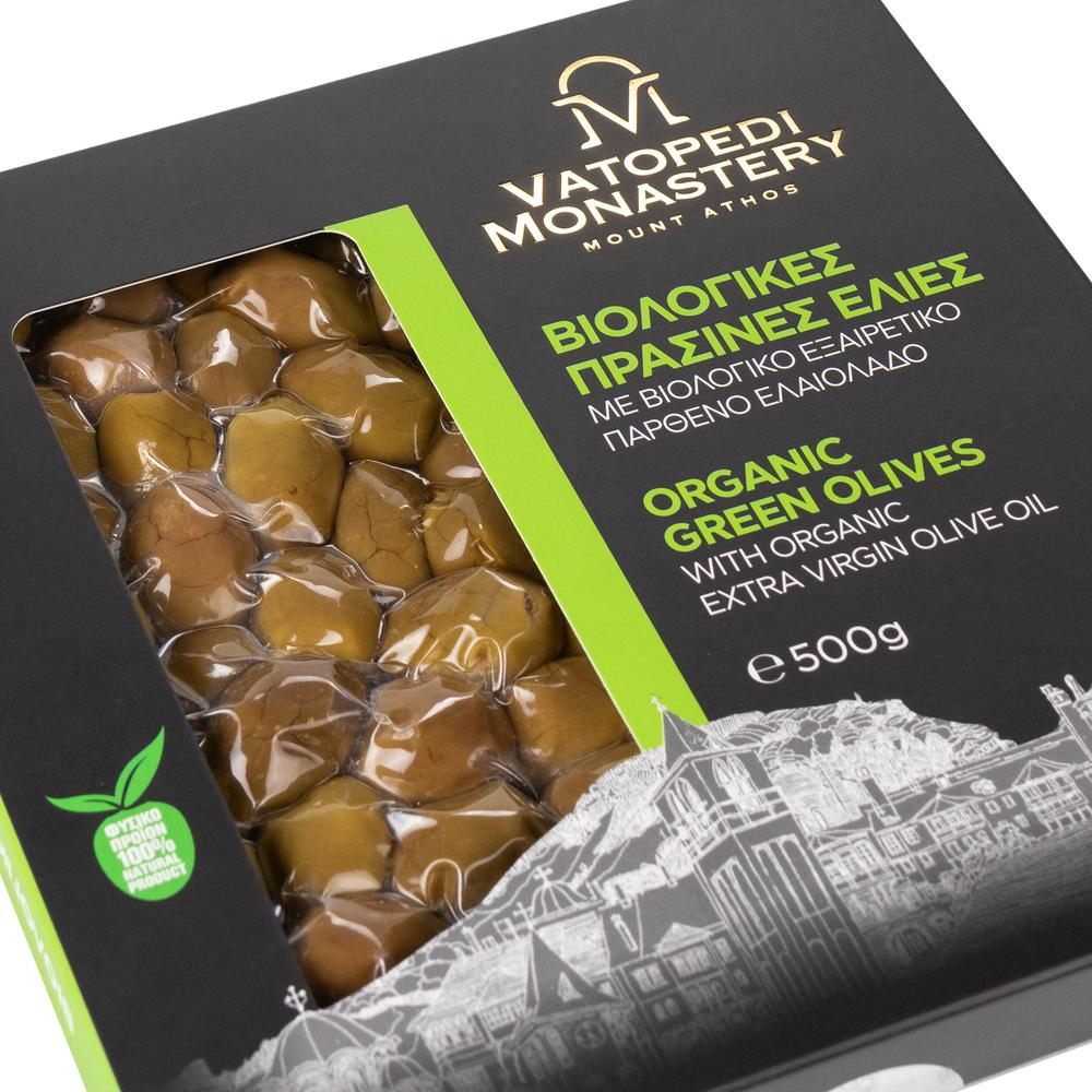 Organic Green Olives from the Ancient Groves of Vatopedi Monastery - 500g