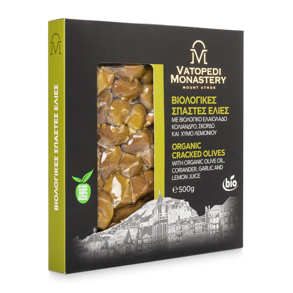 Organic Cracked Olives from the Ancient Groves of Vatopedi Monastery - 500g
