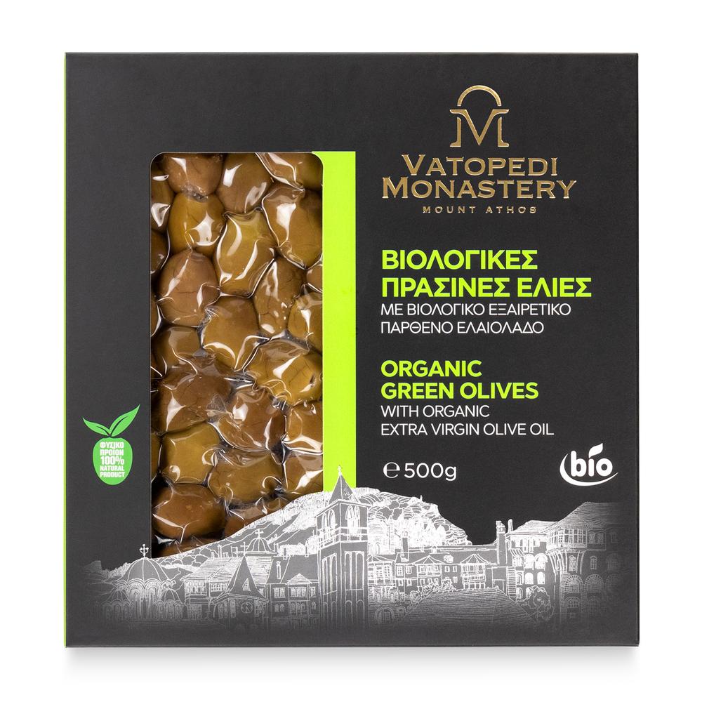 Organic Green Olives from the Ancient Groves of Vatopedi Monastery - 500g
