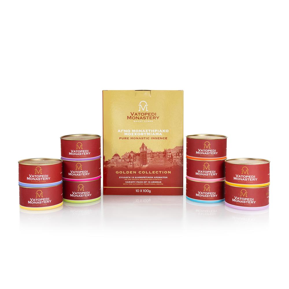 Pure Monastic Incense from Mount Athos with the Authentic Traditional Recipe (Variety of 10 Scents - Golden Collection) 10 x 100g