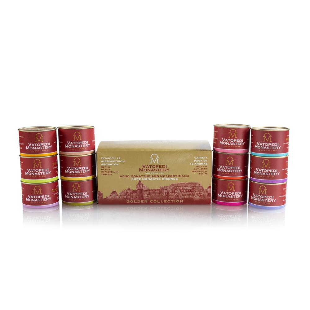 Pure Monastic Incense from Mount Athos with the Authentic Traditional Recipe 12 x 50g (Variety of 12 Scents)
