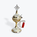 Cross Censer Incense Burner with Wooden Handle - Gold & Silver Finish