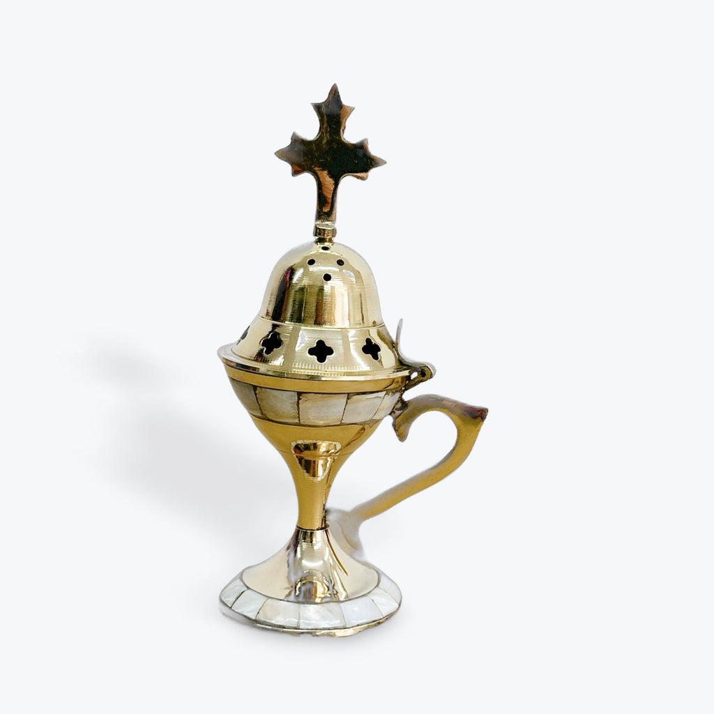 Bronze Censer Incense Burner with Mother of Pearl Inlay