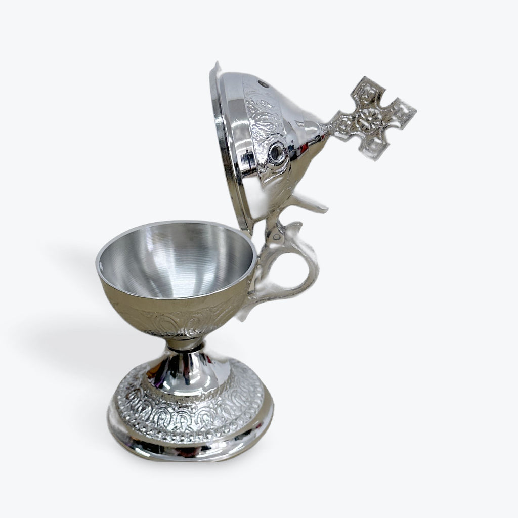 Nickel-Plated Hand Censer with Cross and Handle
