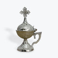 Incense Burner with Cross and Silver Brass Handle