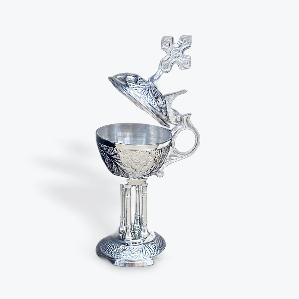 Brass Incense Burner – Nickel Plated with Cross and Handle