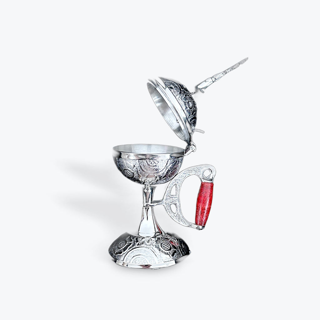 Cross Censer Incense Burner with Wooden Handle – Silver Finish