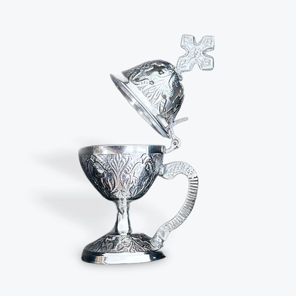 Brass Incense Burner – Silver Finish with Handle