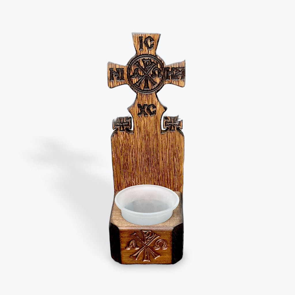 Carved Linden Wood Candle Wayside Cross Design 1