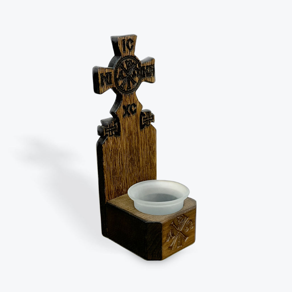 Carved Linden Wood Candle Wayside Cross Design 1