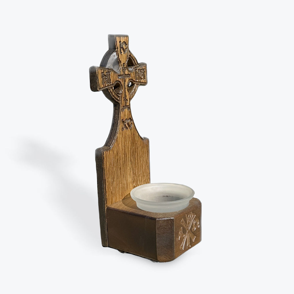 Carved Linden Wood Candle - Celtic Cross Design