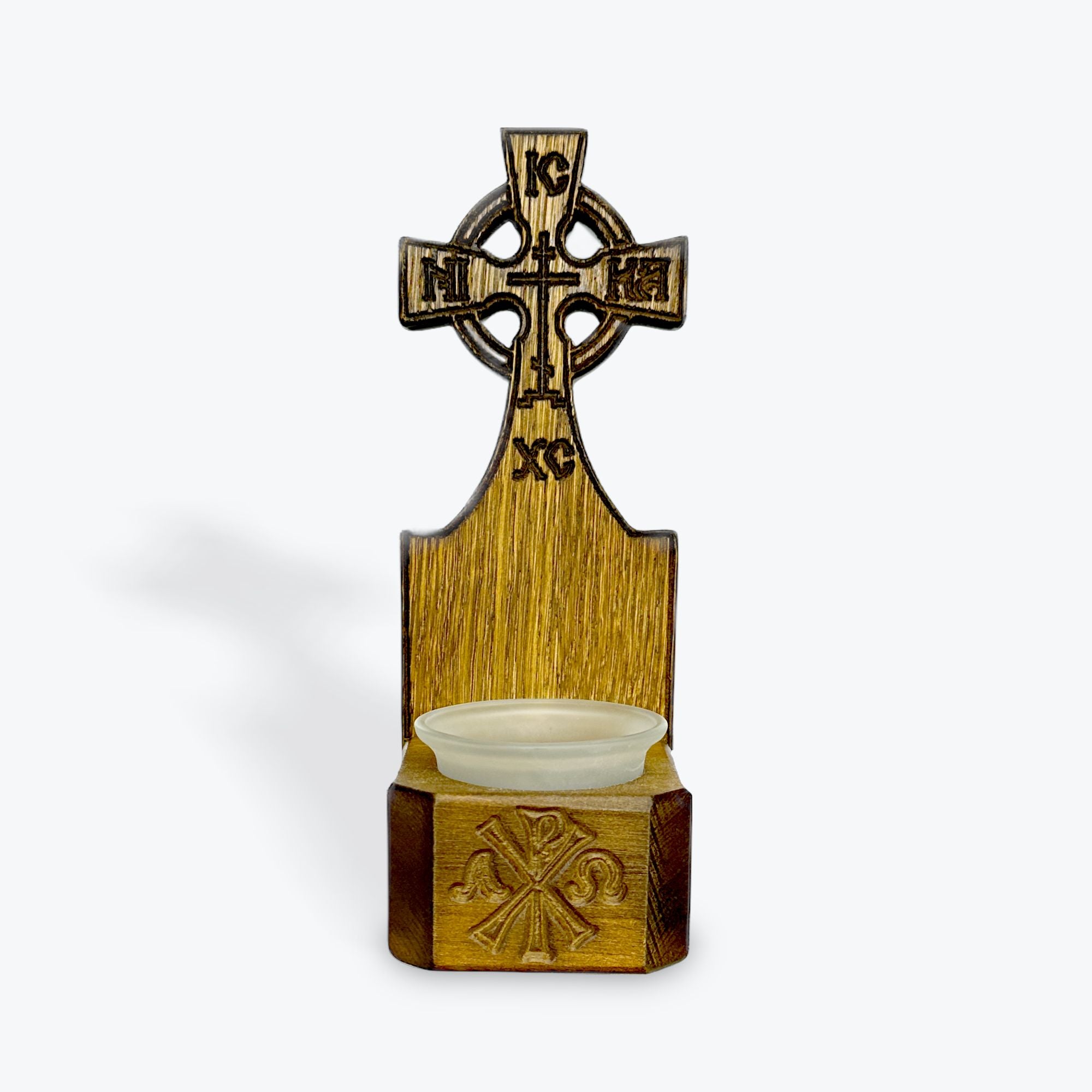 Carved Linden Wood Candle - Celtic Cross Design