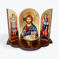 Triptych Icon with Vigil Lamp - Jesus Christ Pantocrator