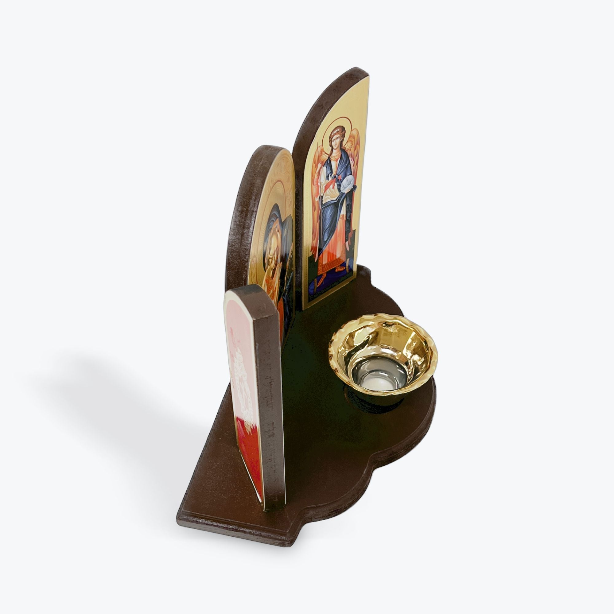 Triptych Icon with Vigil Lamp - Saint Spyridon