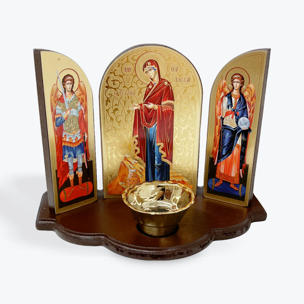 Triptych Icon with Vigil Lamp - Mother of God “Panagia Gerontissa"