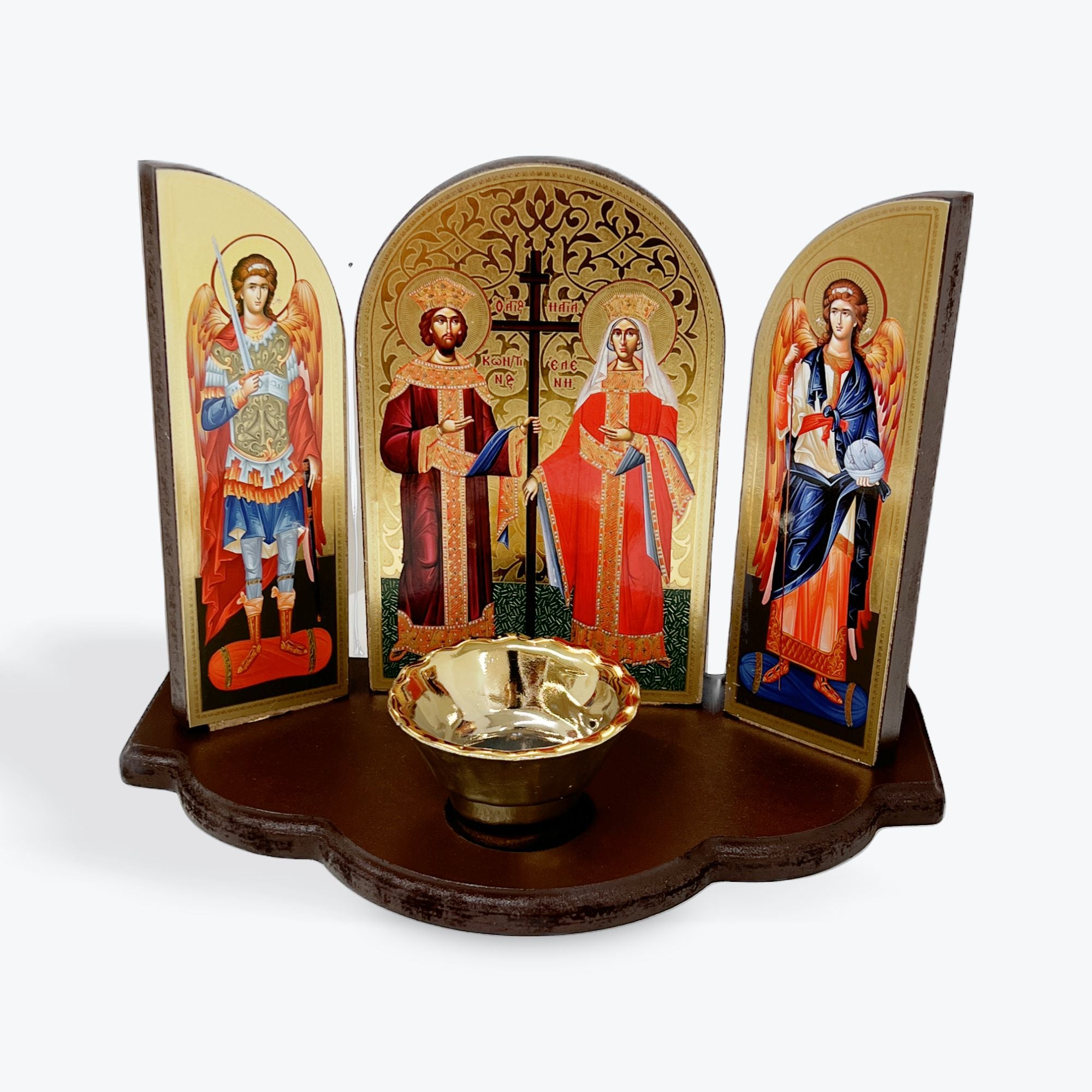 Triptych Icon with Vigil Lamp - Saints Constantine and Helen