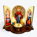 Triptych Icon with Vigil Lamp - The Mother of God, Protector of the Holy Mount Athos - "Afonitissa"
