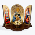 Triptych Icon with Vigil Lamp - Saint Spyridon