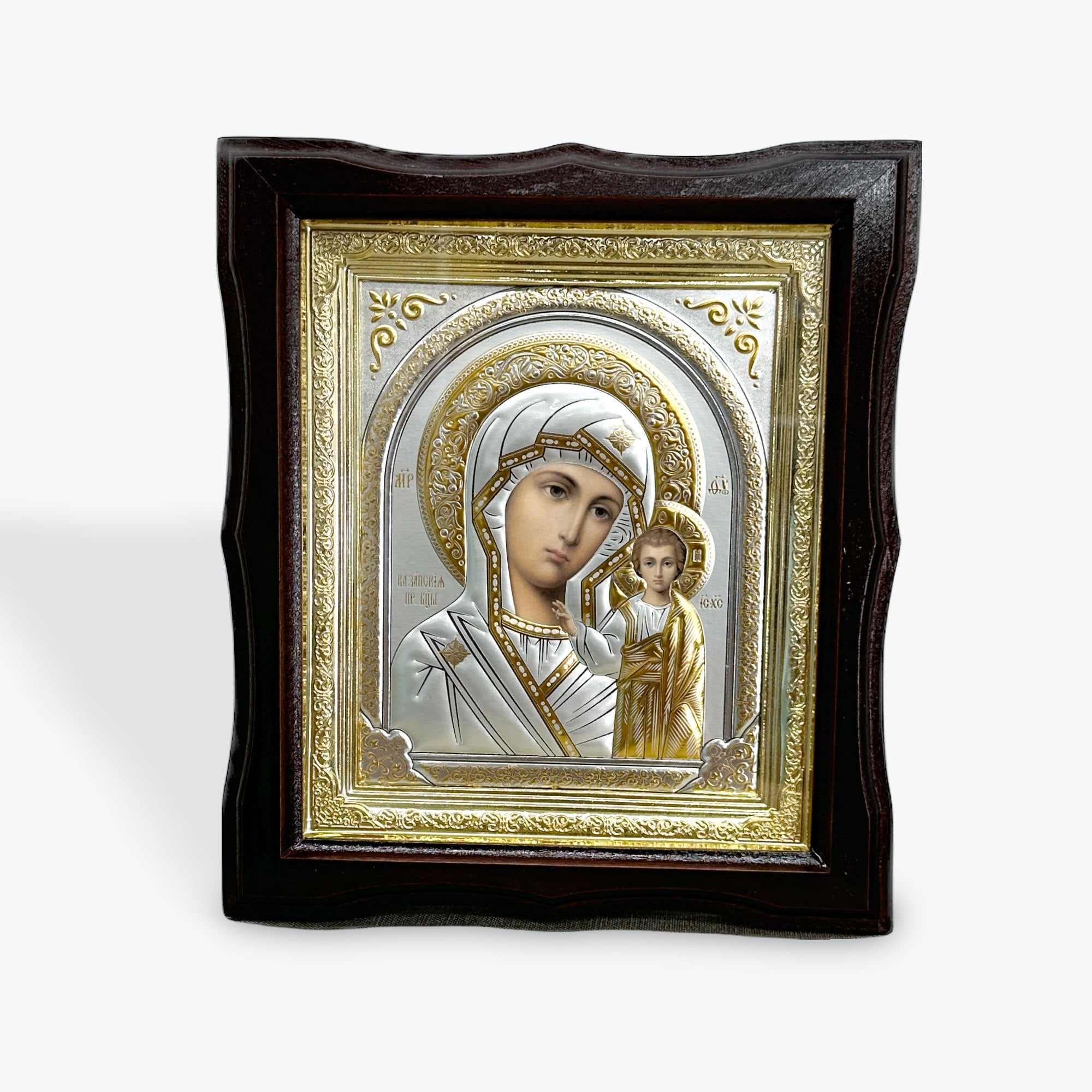 Brown Wooden Frame Icon of the Virgin Mary with the Child Jesus II – 25 × 22 cm