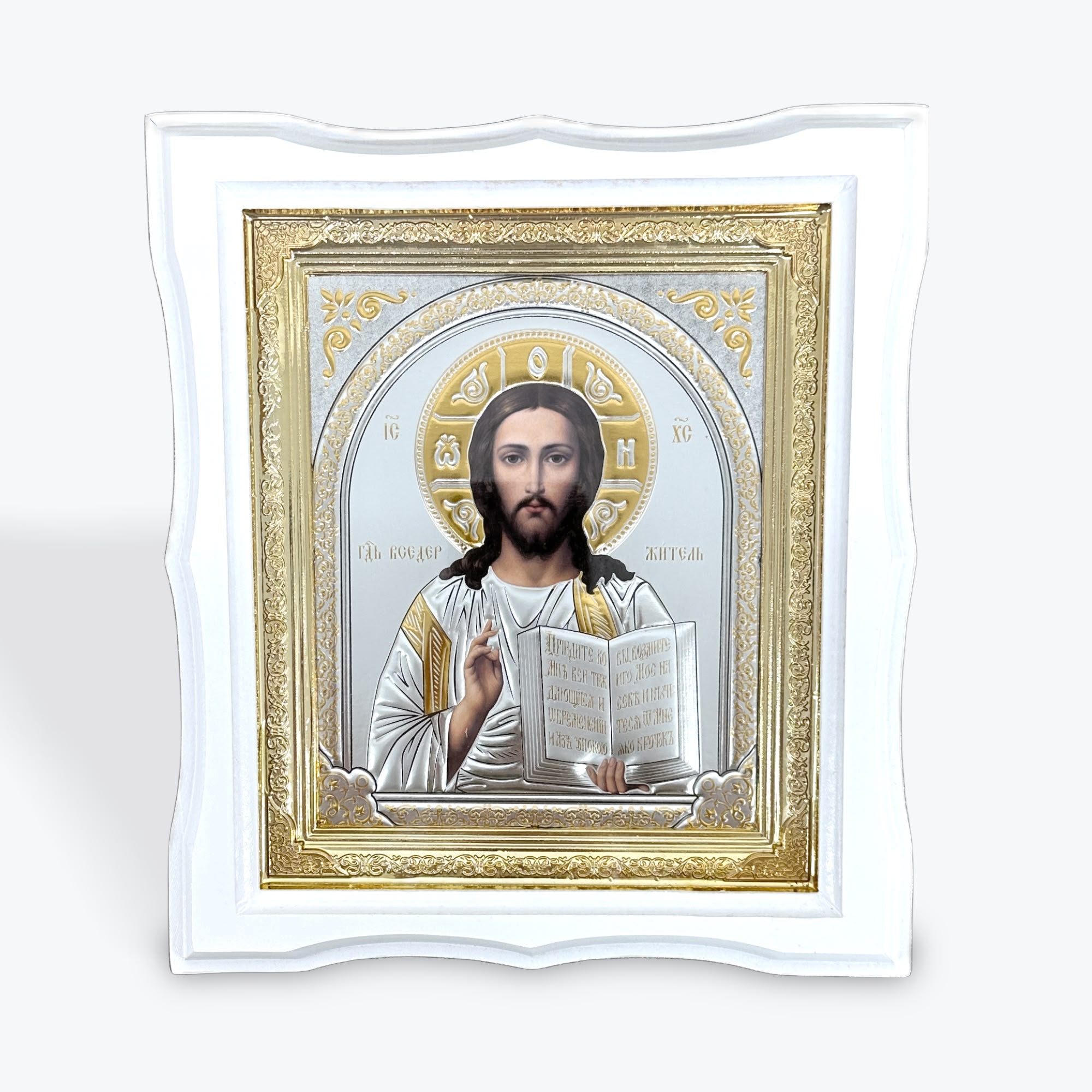 White Wooden Frame Icon of Jesus Christ – 25 × 22 cm