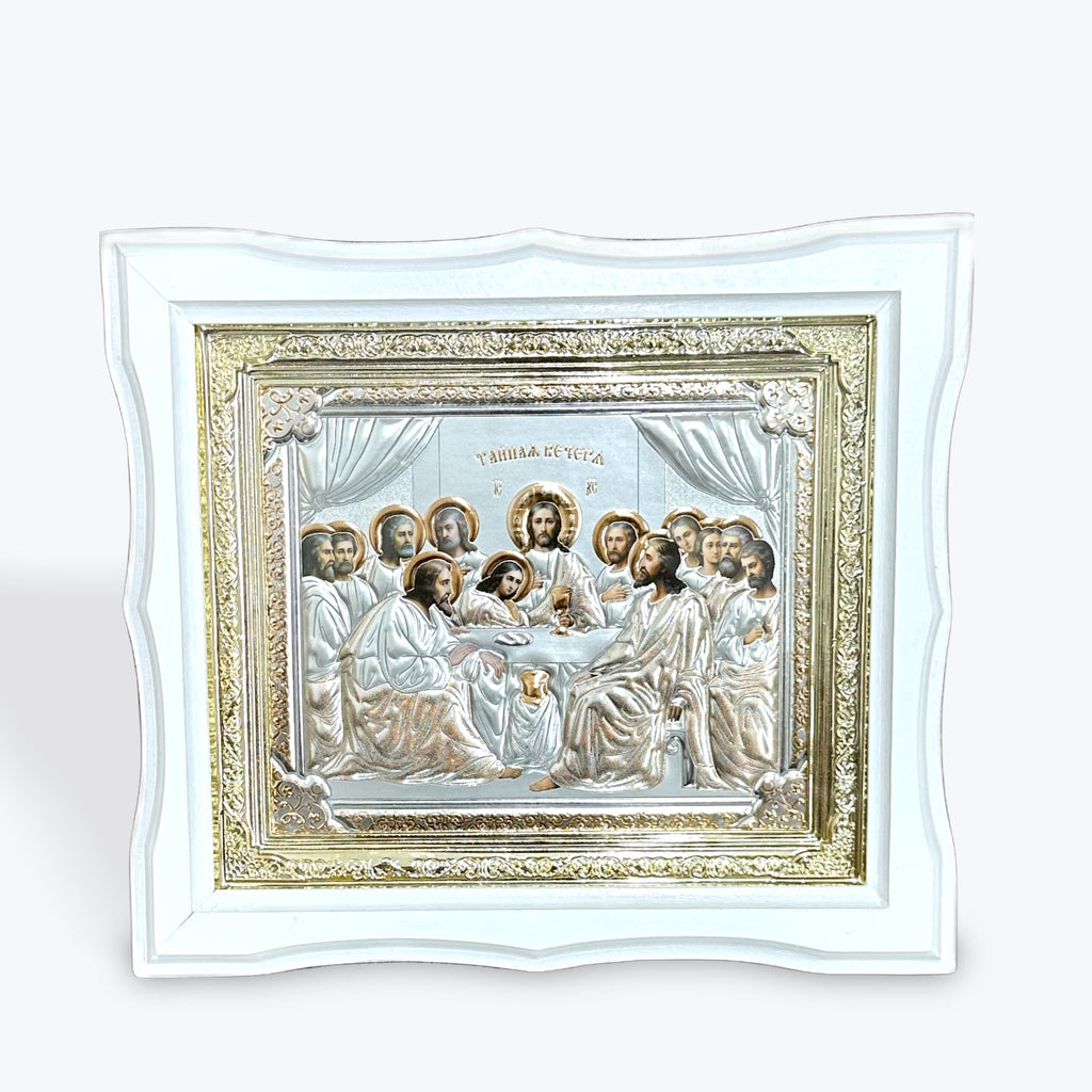 White Wooden Frame Icon of the Last Supper – 25 × 22 cm