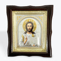 Brown Wooden Frame Icon of Jesus Christ – 25 × 22 cm