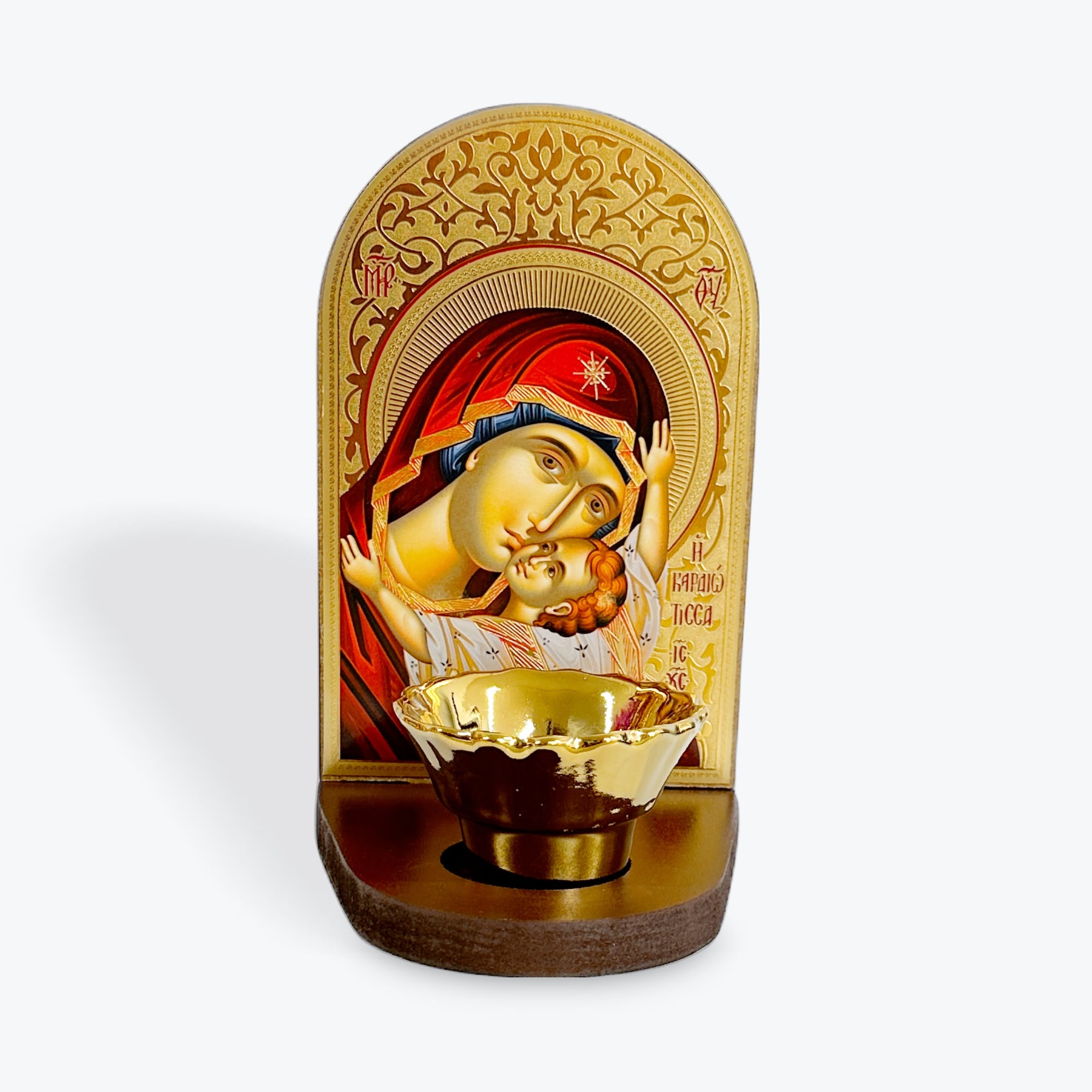 Virgin Mary with Child – “The Sweet Kiss” Icon with Candle Holder