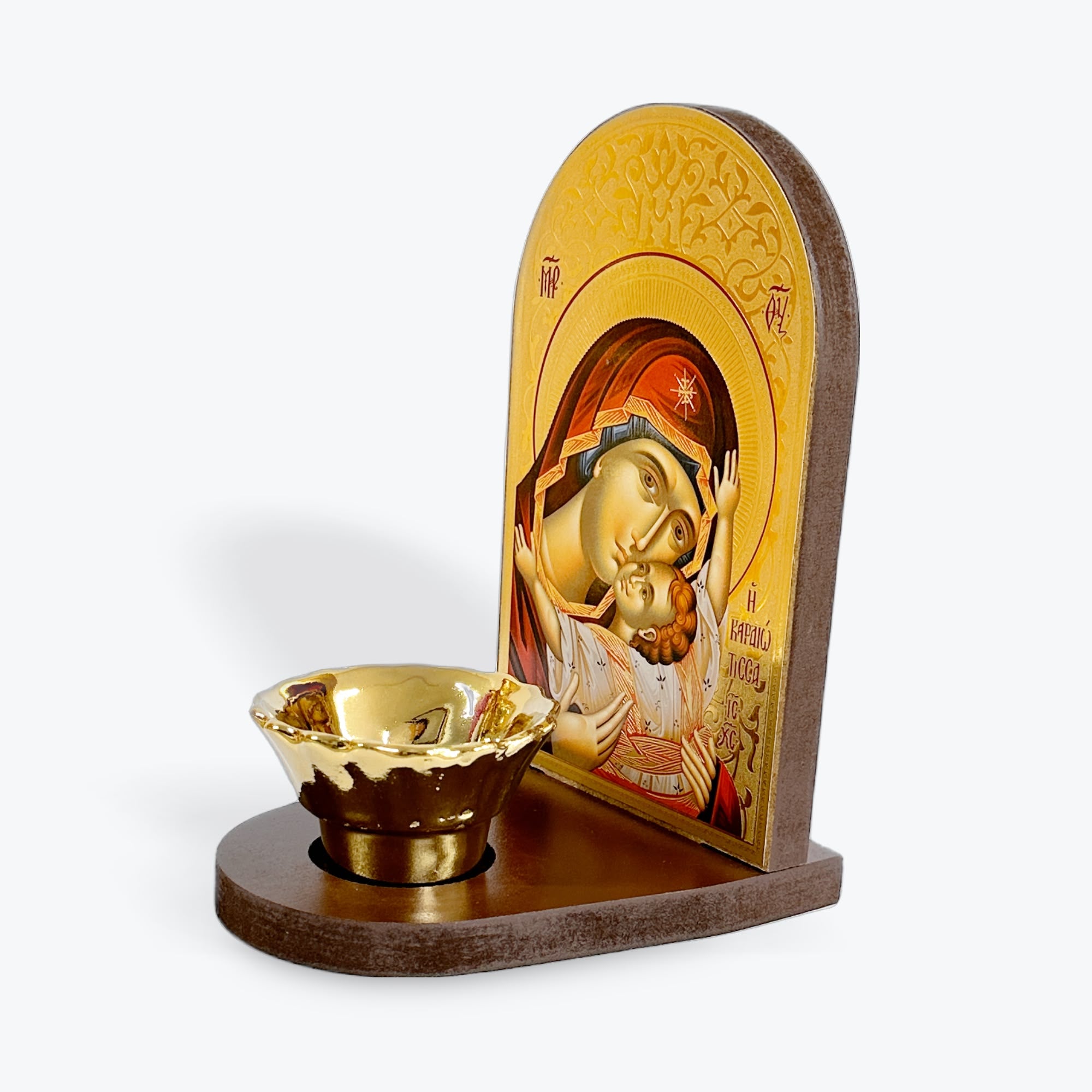 Virgin Mary with Child – “The Sweet Kiss” Icon with Candle Holder