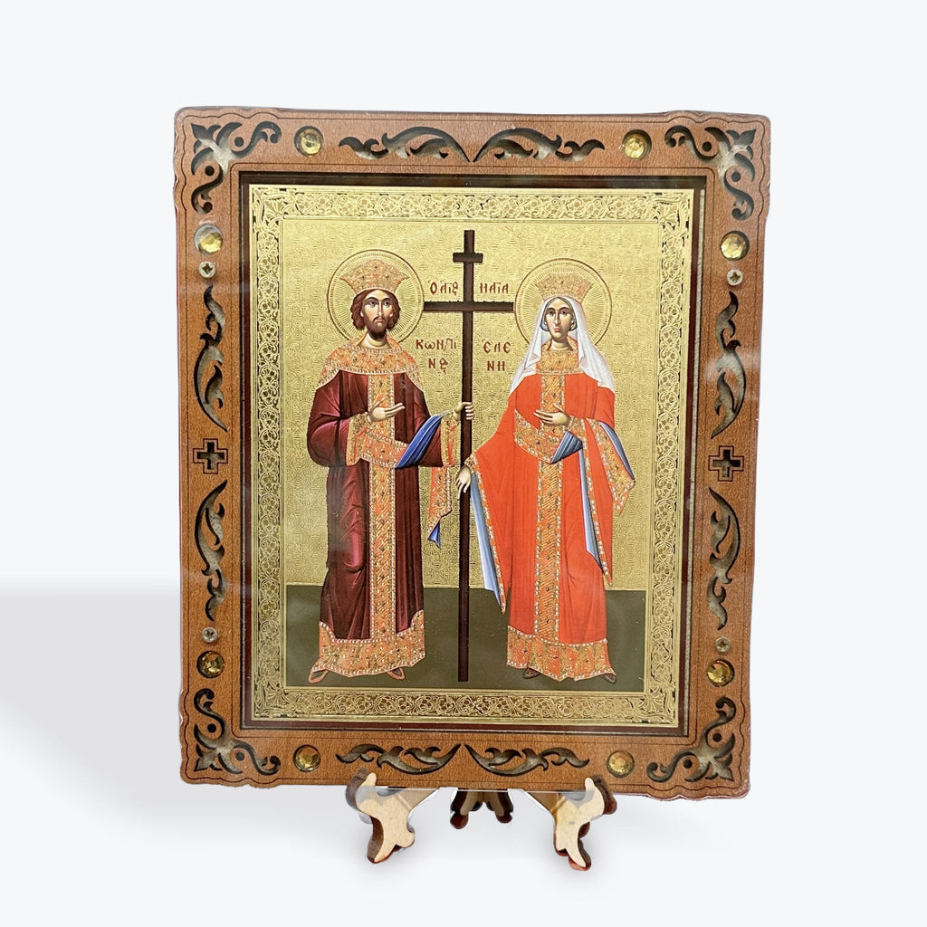 Saints Constantine and Helena – Pyrography Icon 16 x 14 cm
