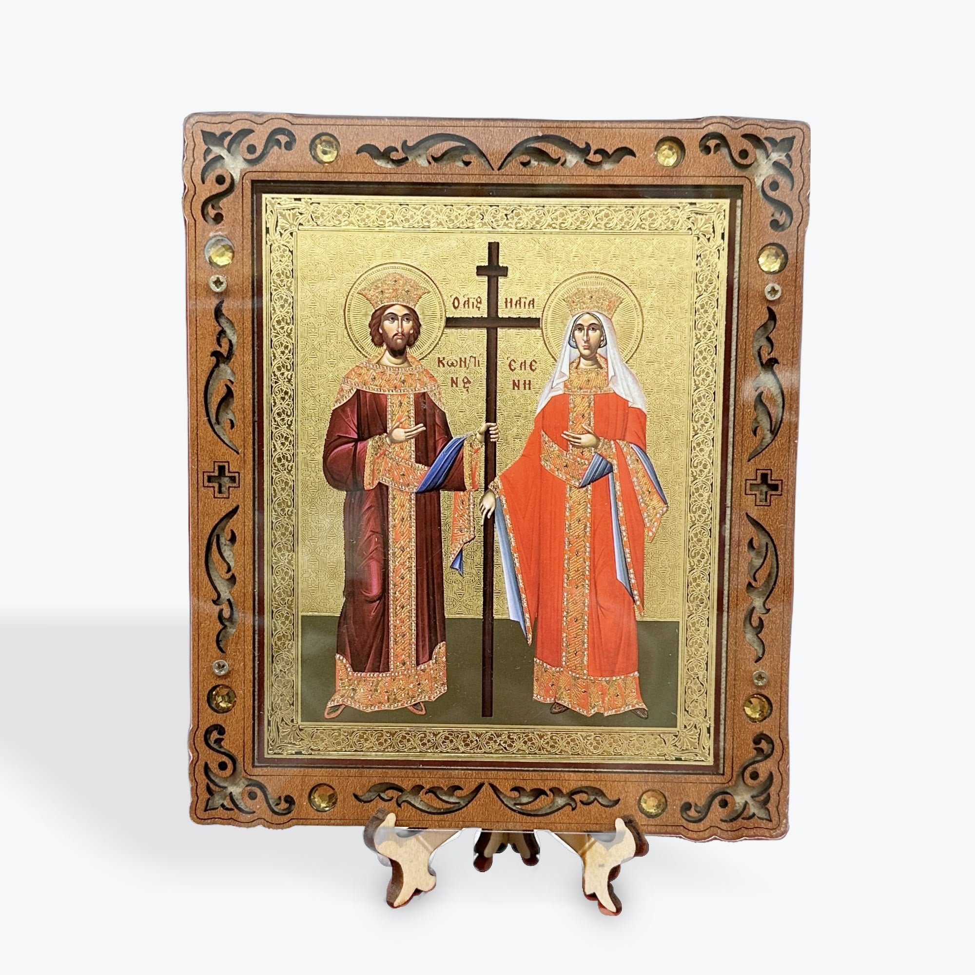 Saints Constantine and Helena – Pyrography Icon 16 x 14 cm