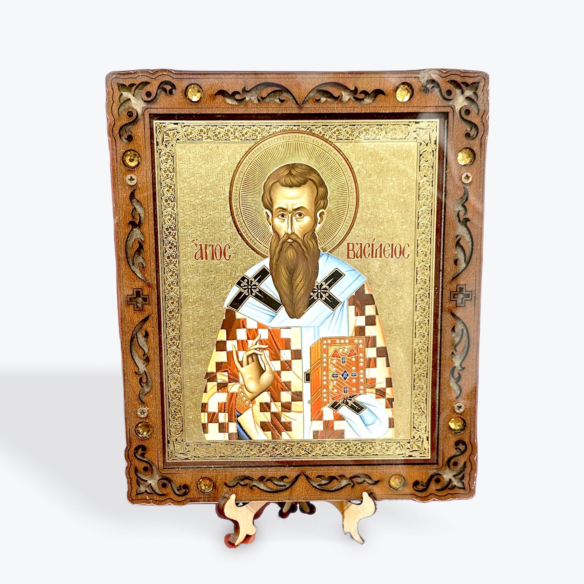 Saint Basil the Great – Pyrography Icon 16 x 14 cm