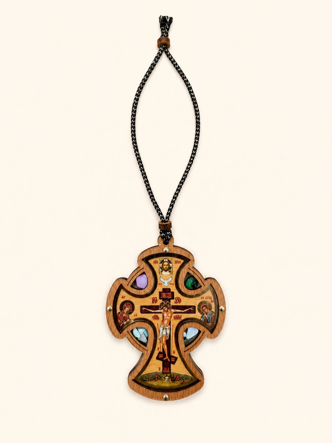 Wooden Cross Keychain with Hanging Cord – 8 × 6 cm