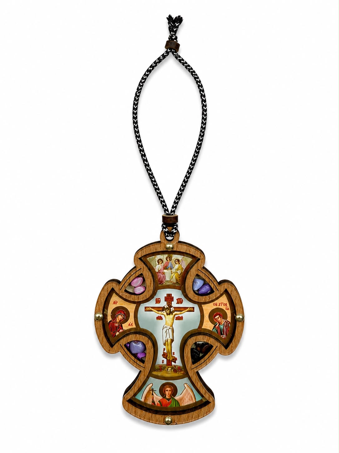 Blue Wooden Cross Keychain with Hanging Cord – 8 × 6 cm