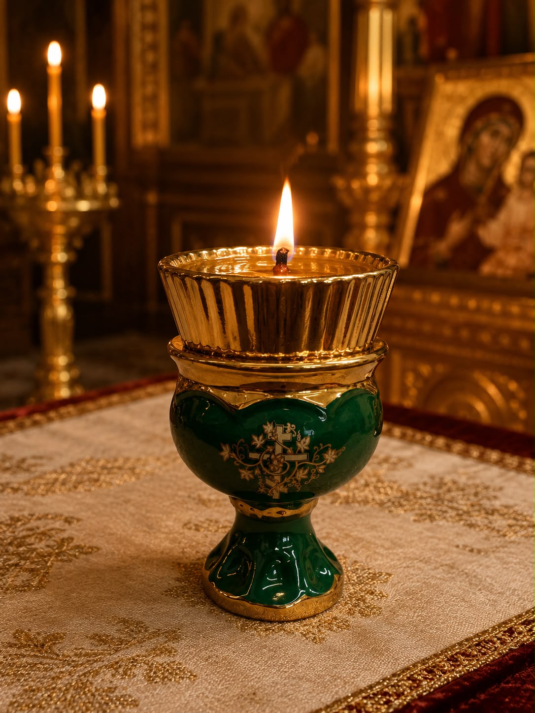 Green Ceramic Vigil Candle Holder