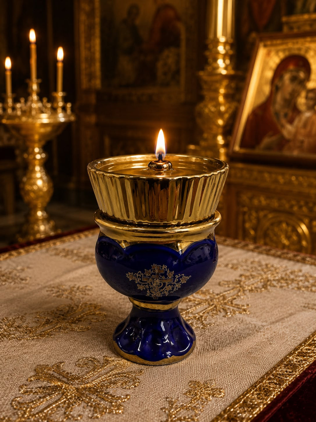 Blue Ceramic Vigil Candle Holder
