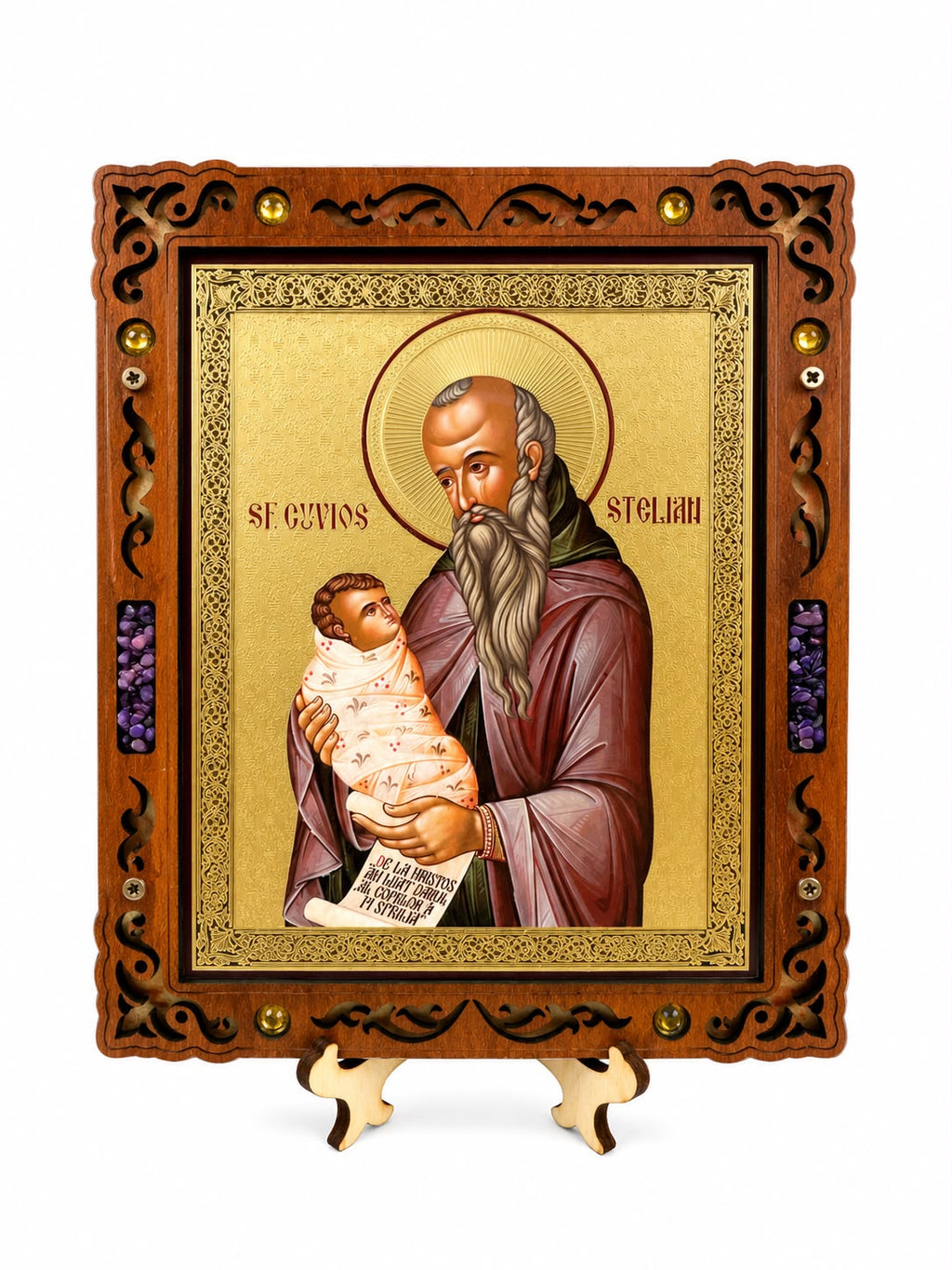 Saint Stylianos – Pyrography Icon 16 x 14 cm