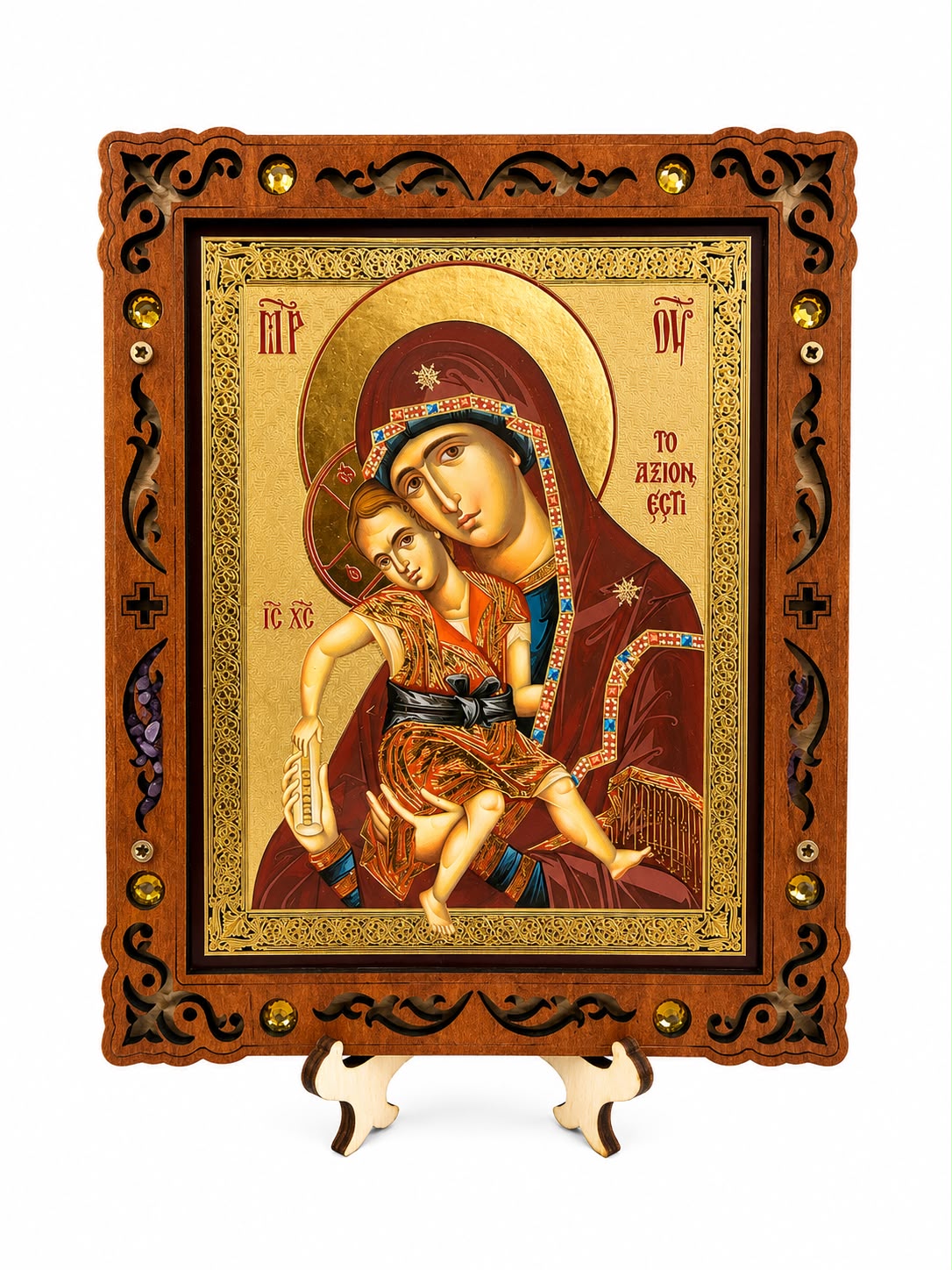 The Mother of God "Paramythia" – Pyrography Icon 16 x 14 cm