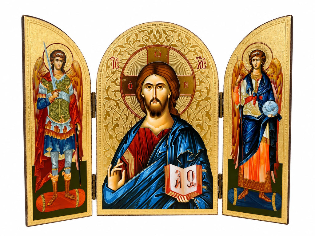Jesus Christ Pantocrator - Oval Triptych