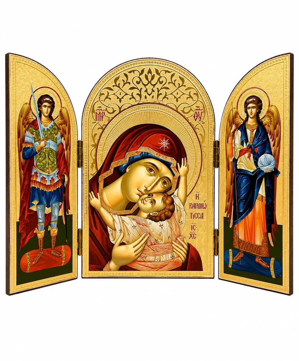 The Virgin Mary “Sweet Kissing” (Glycophilousa) - Oval Triptych