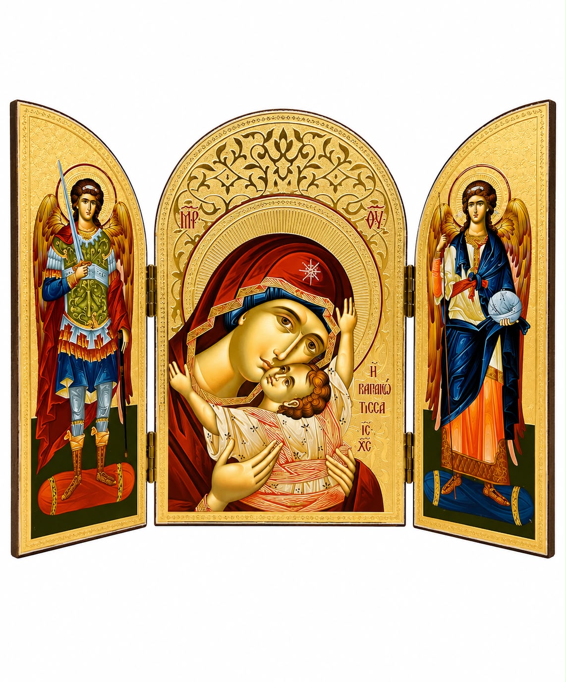 The Virgin Mary “Sweet Kissing” (Glycophilousa) - Oval Triptych