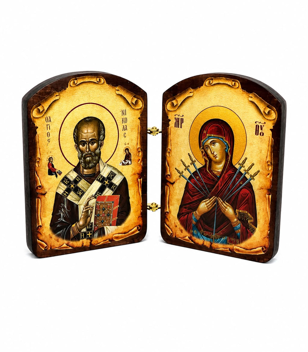 Saint Nicholas and the Virgin Mary “Seven Arrows” - Small Diptych Icon