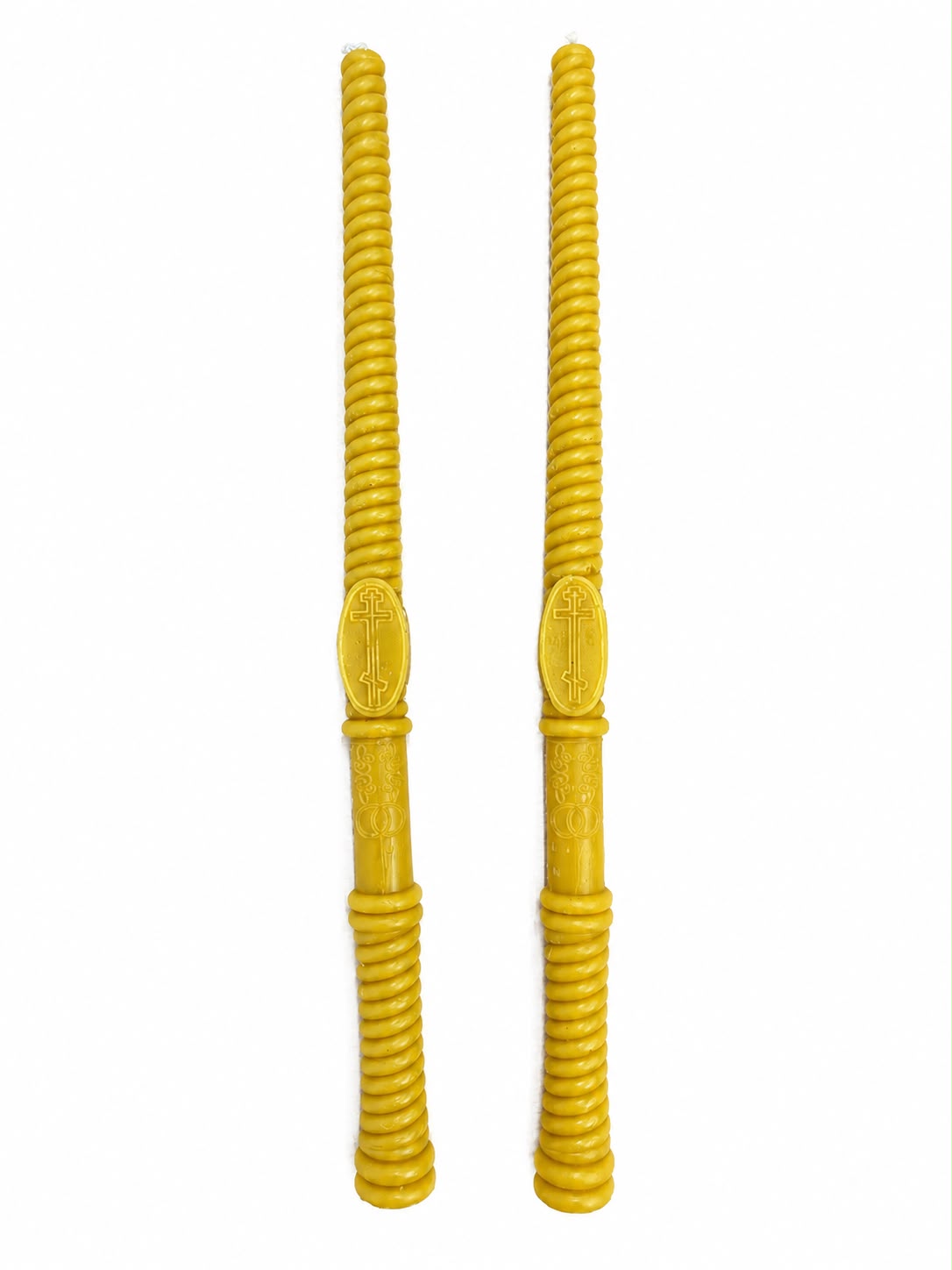 Orthodox Baptism Candle Set – Beeswax Candles with Cross Design