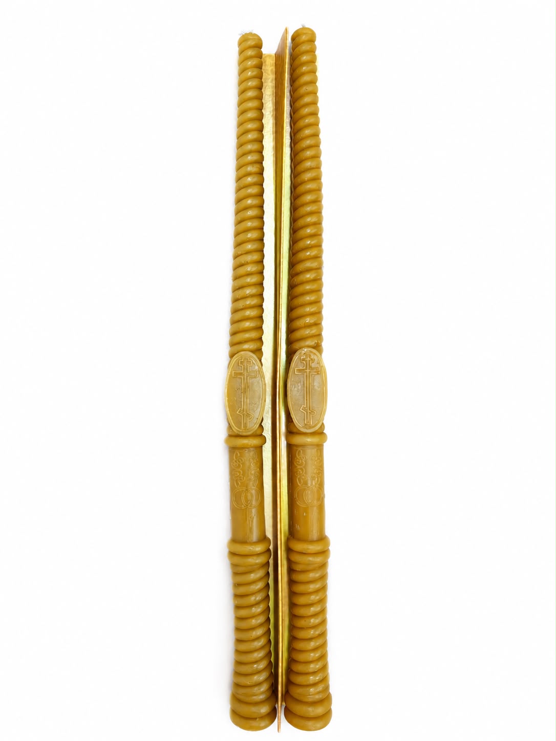 Orthodox Baptism Candle Set – Beeswax Candles with Cross Design