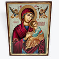Virgin Mary Of Passion - Aged Wooden Icon In Canvas With Gold Background - Mount Athos