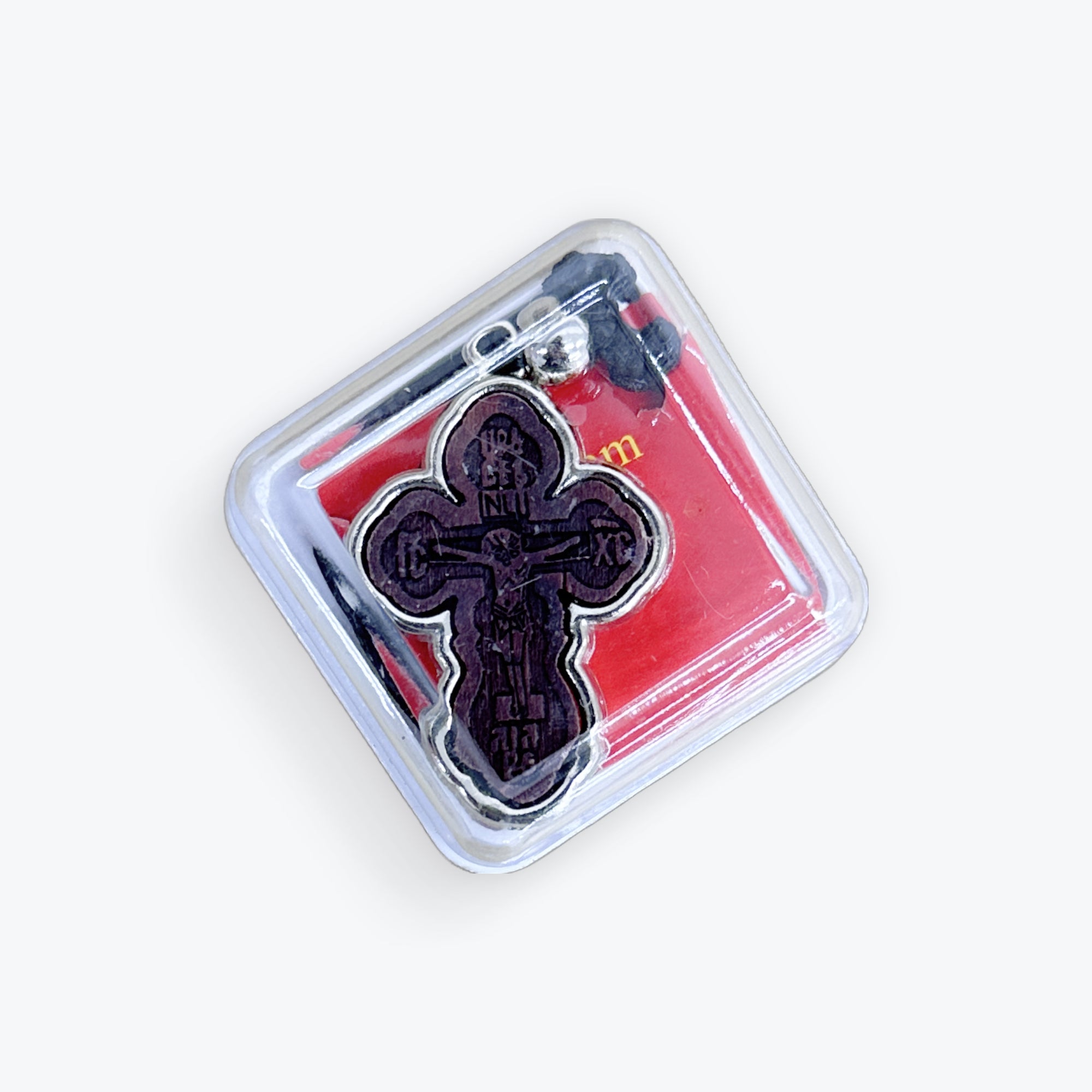 WOOD AND METAL CROSS PENDANT WITH ADJUSTABLE CORD - 12 pcs