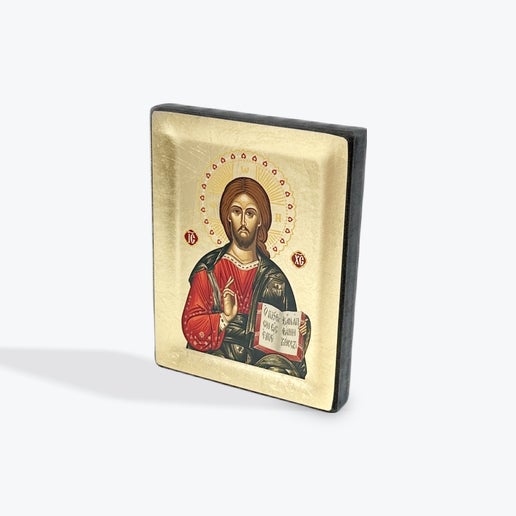 Jesus Christ From Kazan - Wooden Icon In Canvas With Gold Background On Carved Wood - Mount Athos