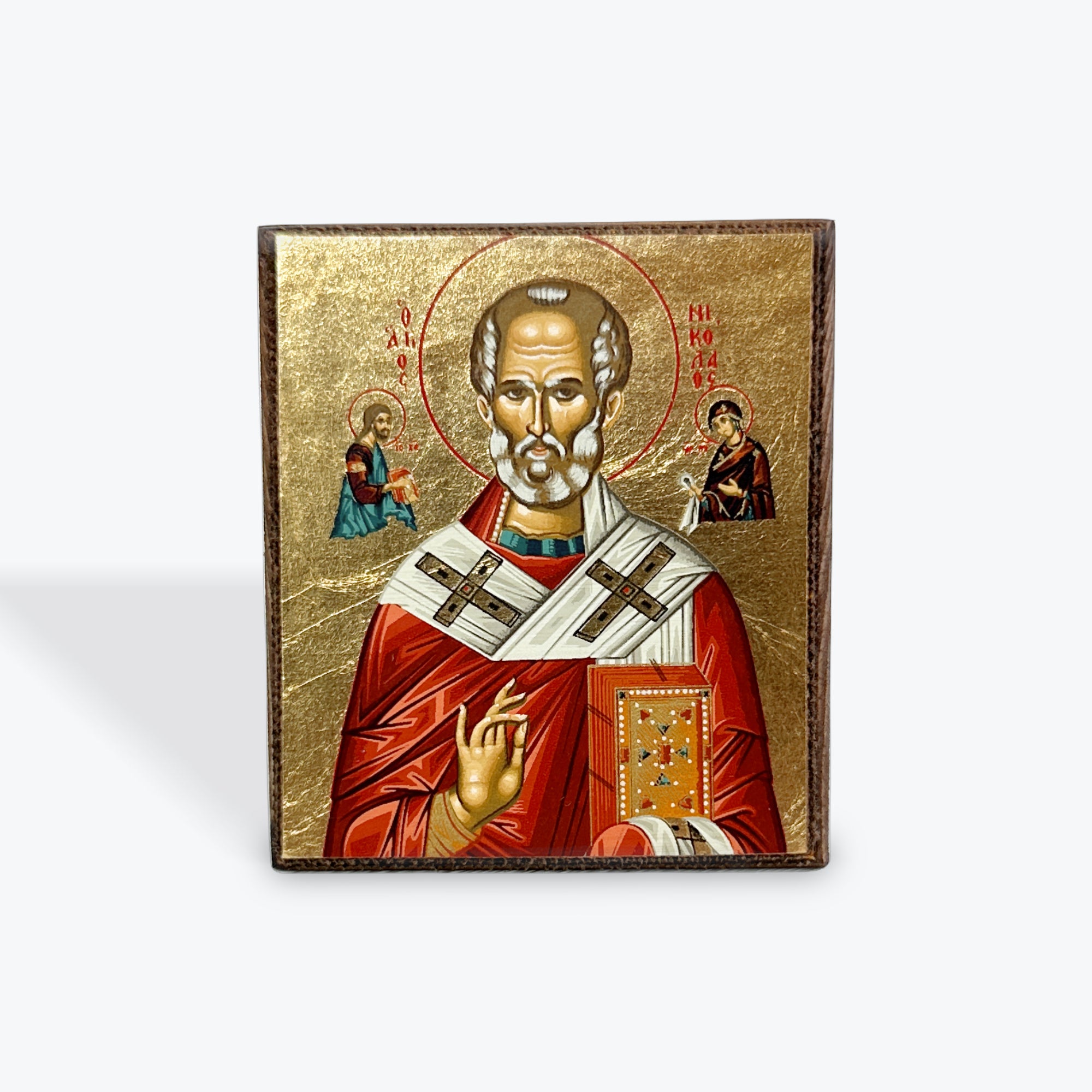 Aged Wooden Icon In Canvas With Gold Background - Mount Athos - 5.5  X 5 CM