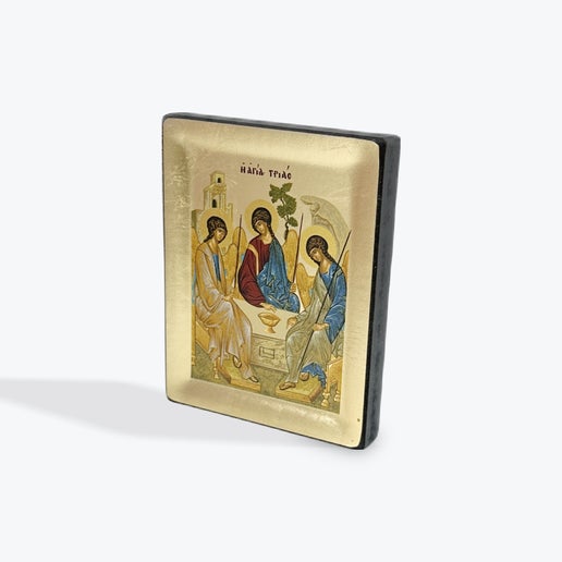 The Holy Trinity -  - Wooden Icon In Canvas With Gold Background On Carved Wood - Mount Athos