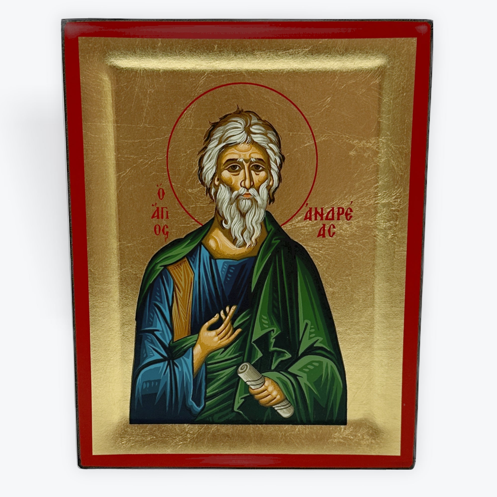 Apostle Andreas - Wooden Icon In Canvas With Gold Background On Carved Wood - Mount Athos